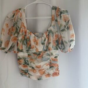 Abercrombie & Fitch Floral Chiffon Blouse - Orange and Green